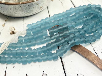 7x11mm Matte Blue Aqua Recycled Java Window Glass Beads