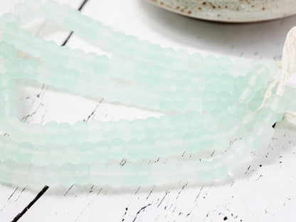 7x11mm Matte Seamist Recycled Java Window Glass Faceted Wheel Beads (15" Strand)