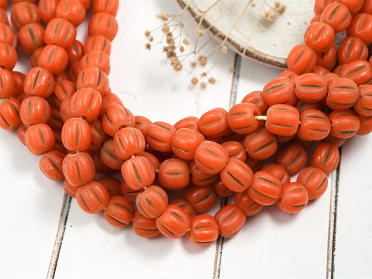 Aged Orange Pompeii "Melon" Round Beads (24" Strand) - Indonesian Glass Beads