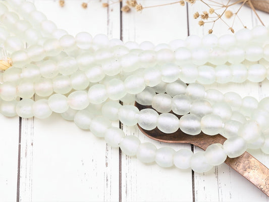 10-12mm Frosted Clear African Recycled Glass Beads (21" Strand)