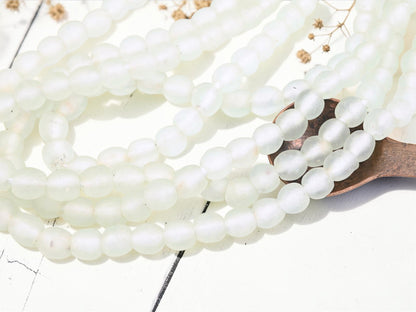 10-12mm Frosted Clear African Recycled Glass Beads (21" Strand)