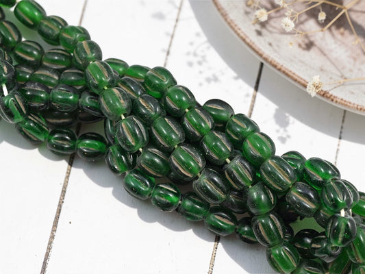 Aged Evergreen Pompeii "Melon" Round Beads (24" Strand) - Indonesian Glass Beads