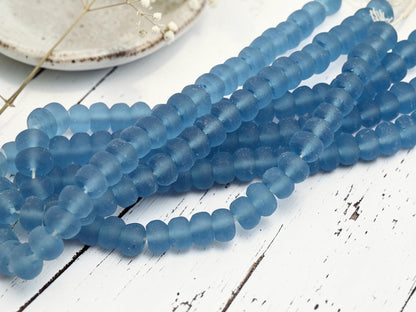 12 - 13mm Matte Sky Blue Recycled Java Window Glass Donut Rondelle Beads (15" Strand)
