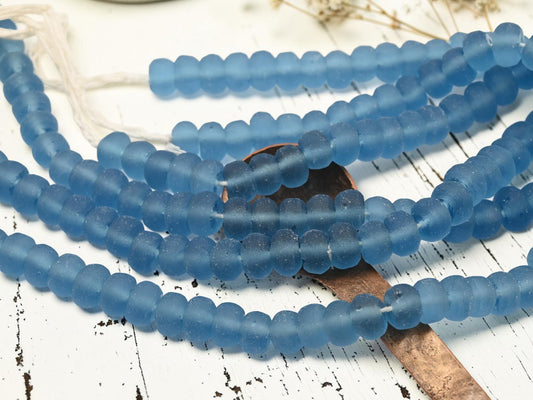 12 - 13mm Matte Sky Blue Recycled Java Window Glass Donut Rondelle Beads (15" Strand)
