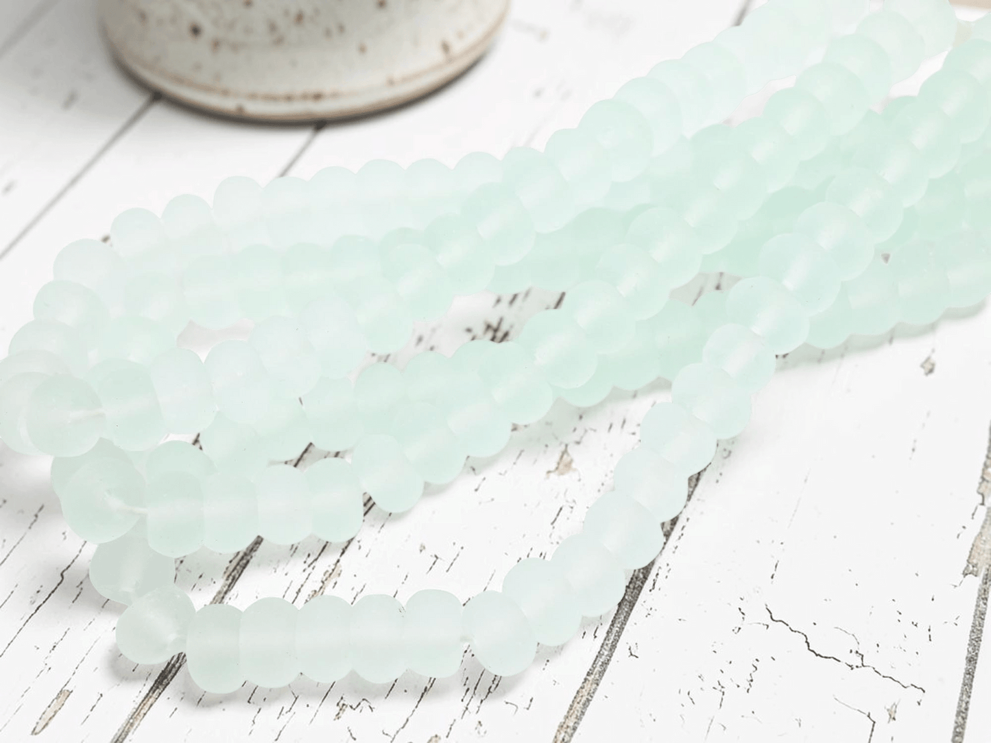 12 - 13mm Matte Seamist Recycled Java Window Glass Donut Rondelle Beads (15" Strand)