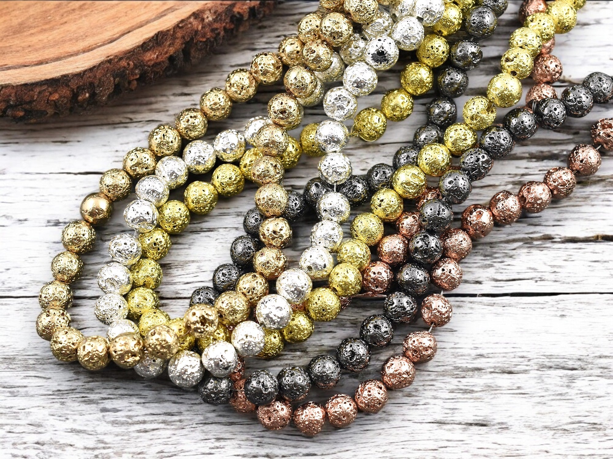 Beaded Rocks Electroplated Lava Rock Round Beads (15