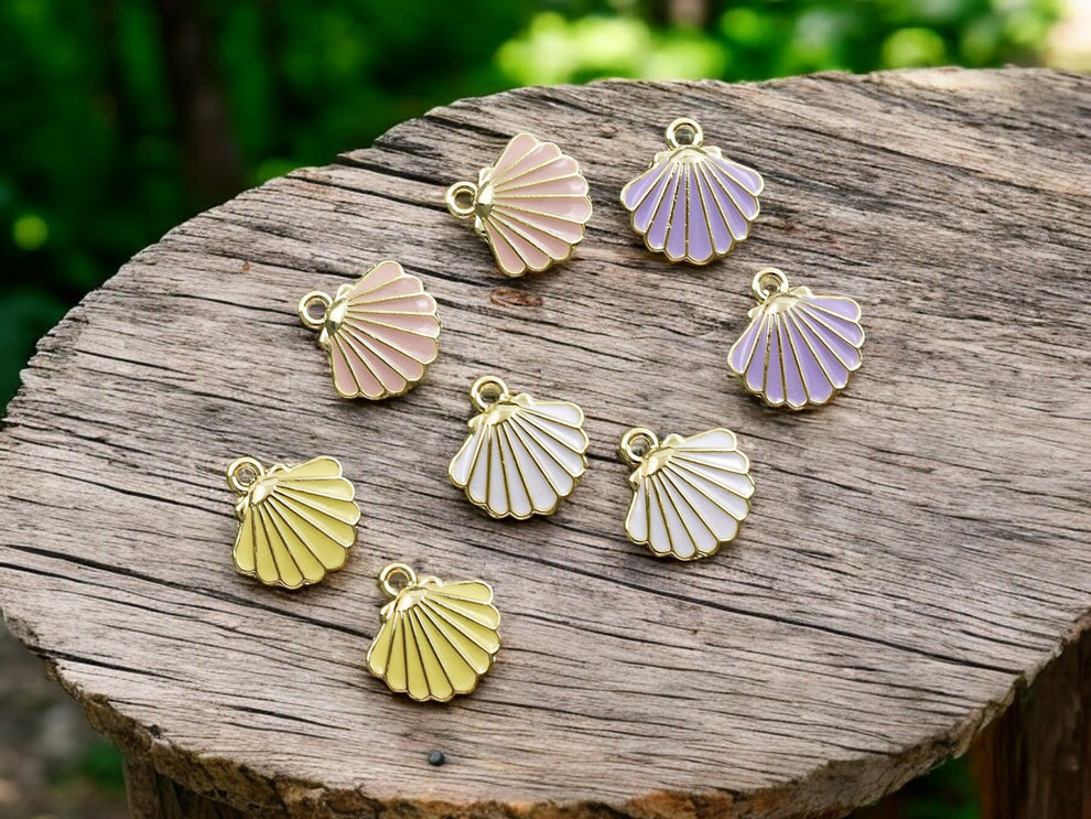 13mm Gold Plated Enamel Scalloped Shell Charms -- Choose Your Color ...