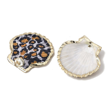43x42mm Gold Plated Brass Surrounding Natural Shell Leopard Print Pendant