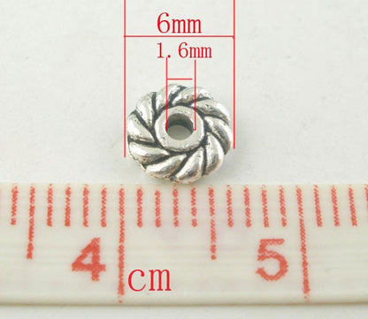 6mm Antique Silver Rope Heishi Spacer Beads - 200pcs