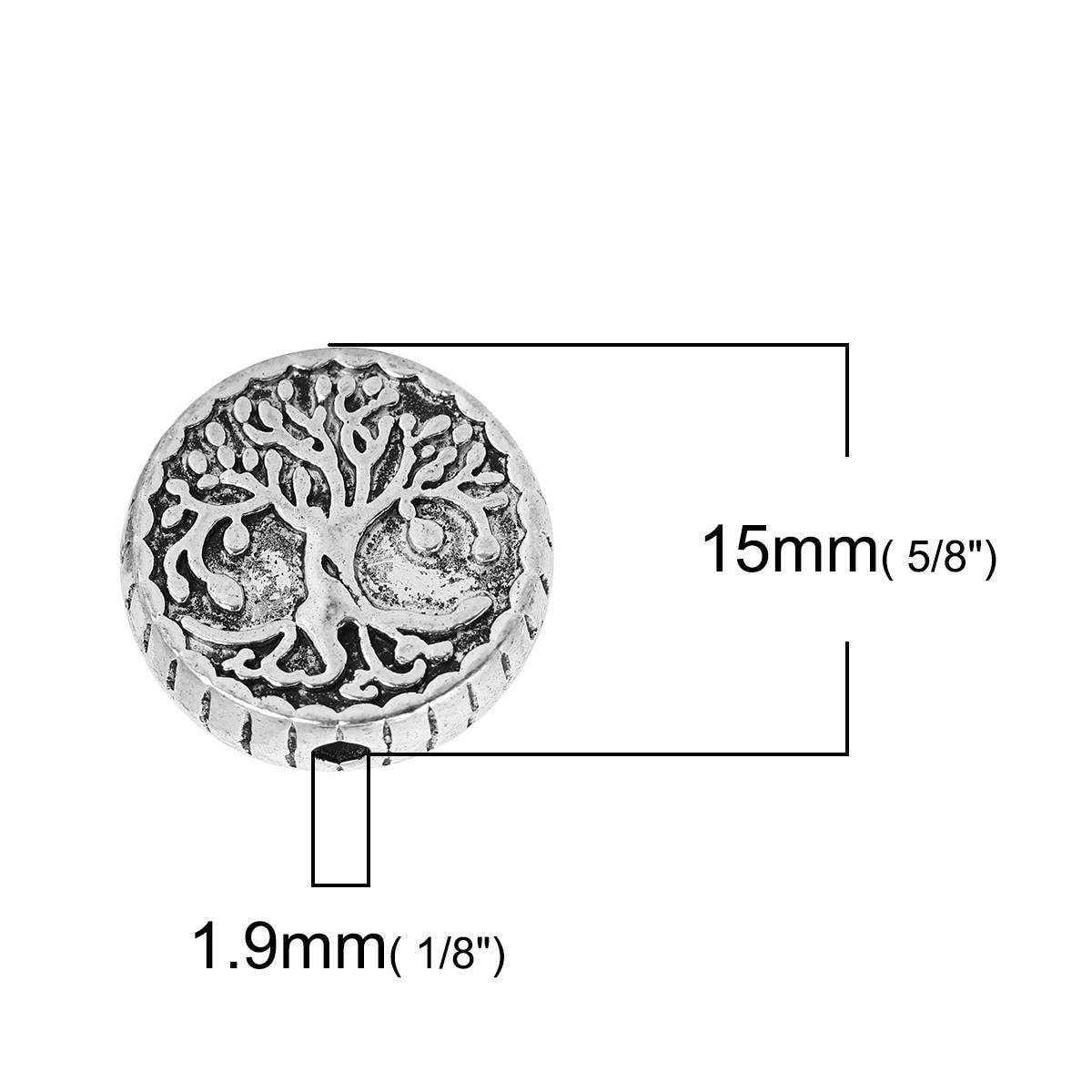 *5* 15mm Antique Silver Tree Of LIfe Coin Beads