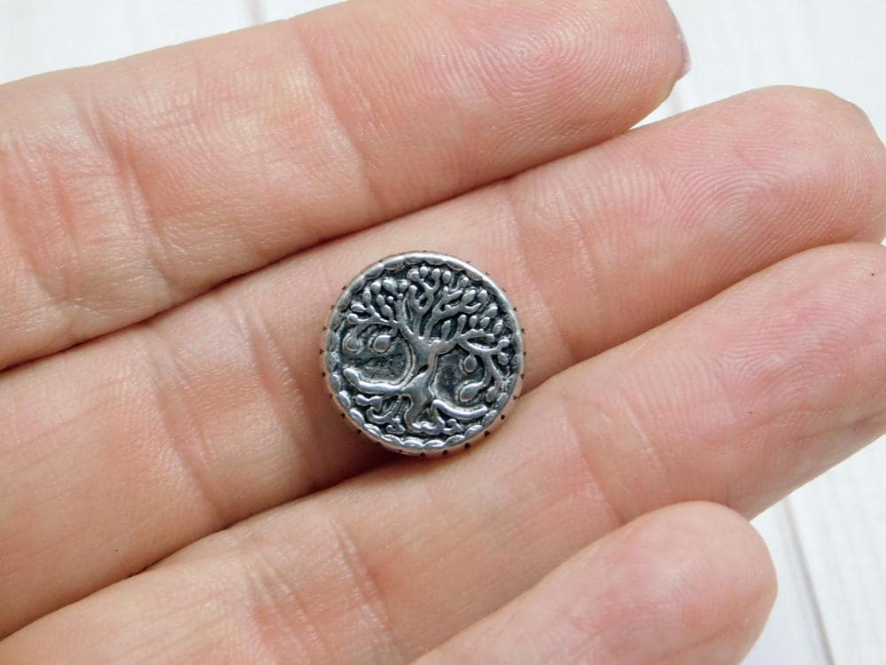 *5* 15mm Antique Silver Tree Of LIfe Coin Beads