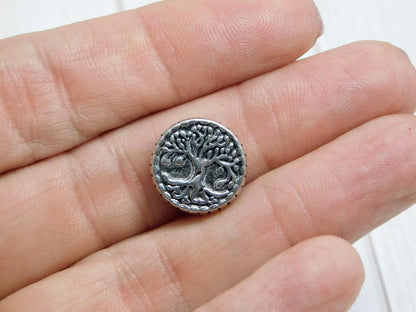 *5* 15mm Antique Silver Tree Of LIfe Coin Beads