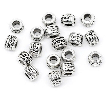 *50* 7x5mm Antique Silver Large Hole Drum Beads