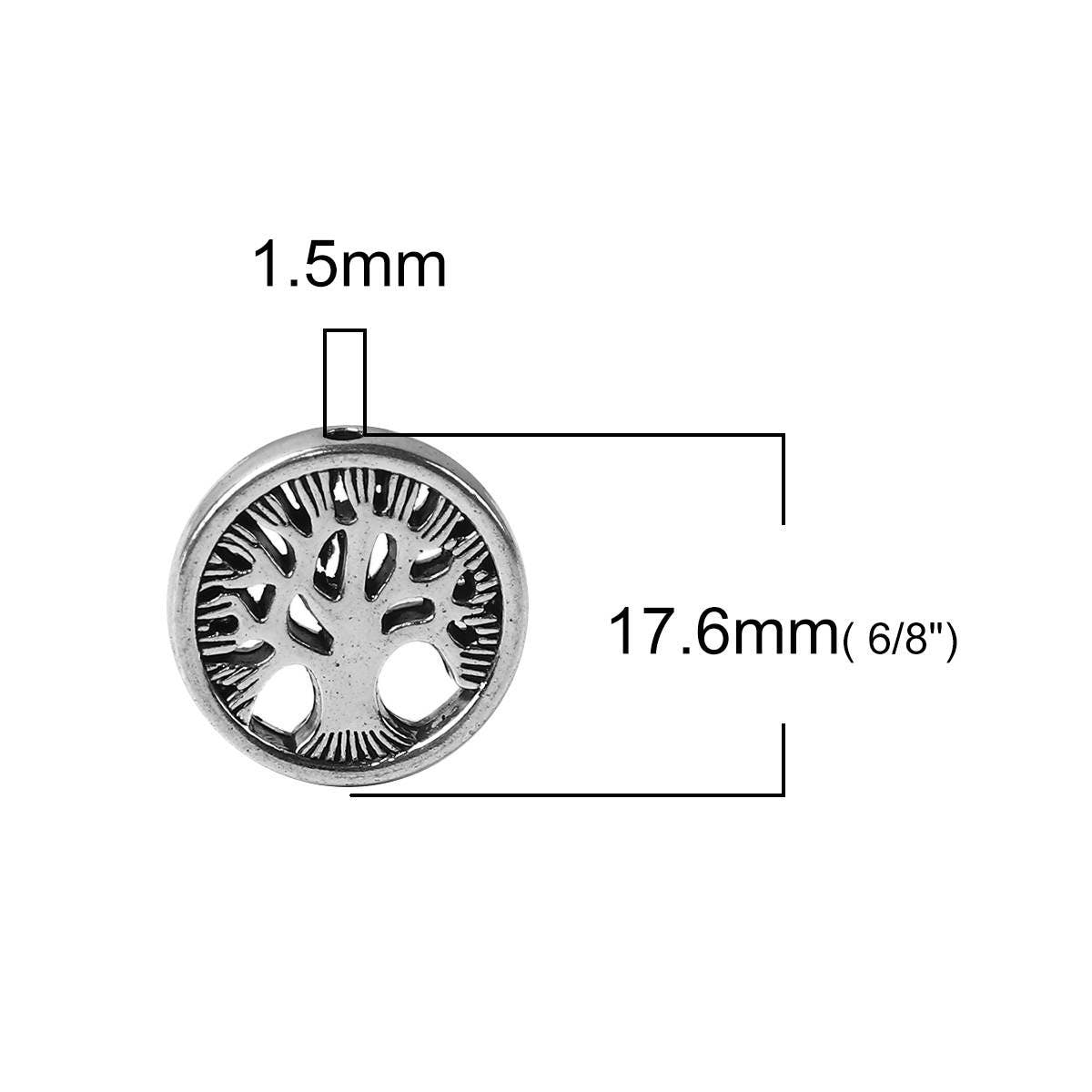 Tree Of Life Beads - Metal Beads - Silver Spacers - Spacer Beads - Antique Silver - Silver Beads - Tree Beads - 10pcs - 18mm - (3578)