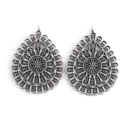 59x43mm Antique Silver Filigree Teardrop Pendants -- 3pcs
