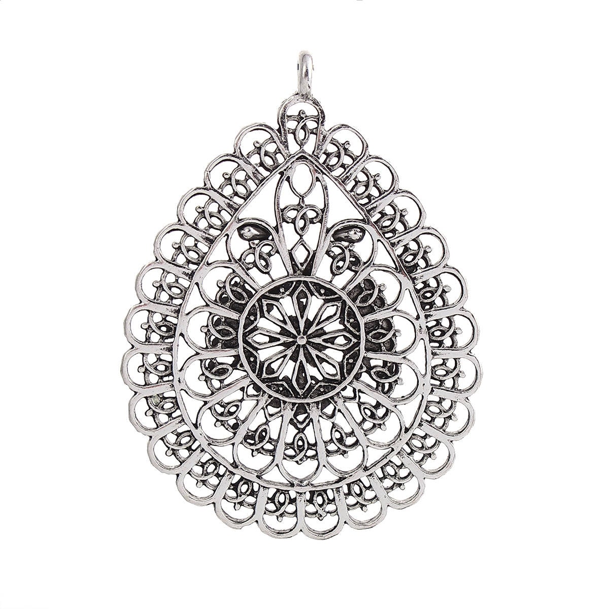 59x43mm Antique Silver Filigree Teardrop Pendants -- 3pcs