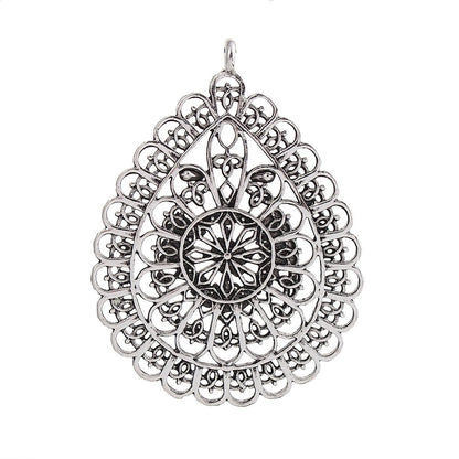 59x43mm Antique Silver Filigree Teardrop Pendants -- 3pcs