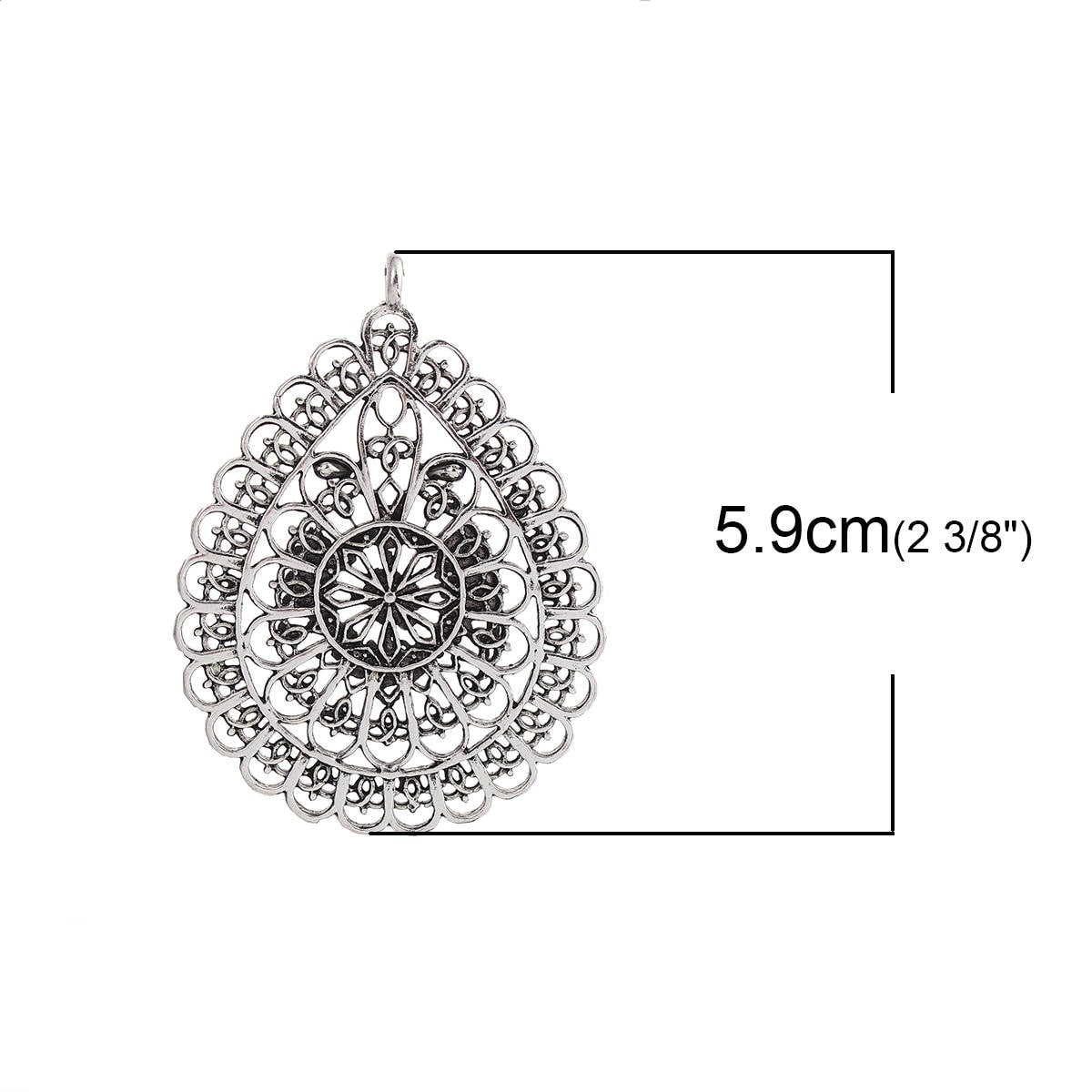 59x43mm Antique Silver Filigree Teardrop Pendants -- 3pcs