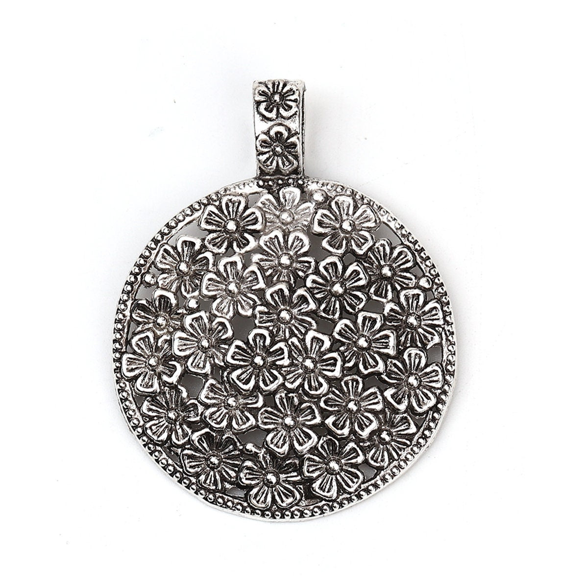 59x45mm Antique Silver Floral Medallion Pendant