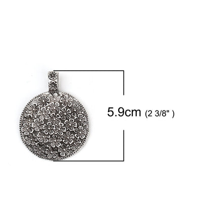 59x45mm Antique Silver Floral Medallion Pendant