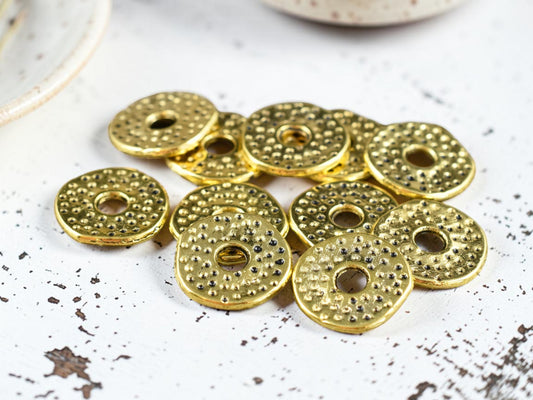 *100* 12mm Antique Gold Dimpled Flat Washer Spacer Beads