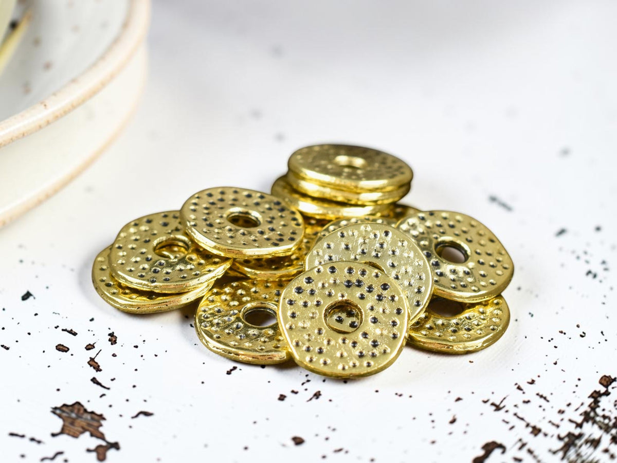 *100* 12mm Antique Gold Dimpled Flat Washer Spacer Beads