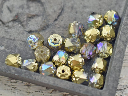 *20* 6mm Gold Washed Crystal Luster AB Fire Polish Cathedral Beads