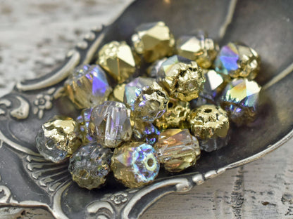 *20* 6mm Gold Washed Crystal Luster AB Fire Polish Cathedral Beads