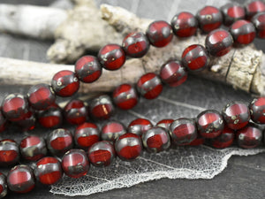 Czech Glass Beads - Picasso Beads - Round Beads - Vintage Beads - Red Picasso - 18pcs - 8mm -  (206)