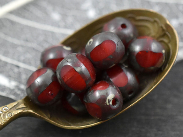 Czech Glass Beads - Picasso Beads - Round Beads - Vintage Beads - Red Picasso - 18pcs - 8mm -  (206)