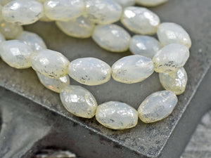 *10* 12x8mm Silver Mercury Washed Ivory Opal AB Fire Polished Faceted Oval Beads