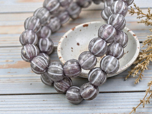 *20* 8mm Silver Washed Thistle Large Hole Melon Beads