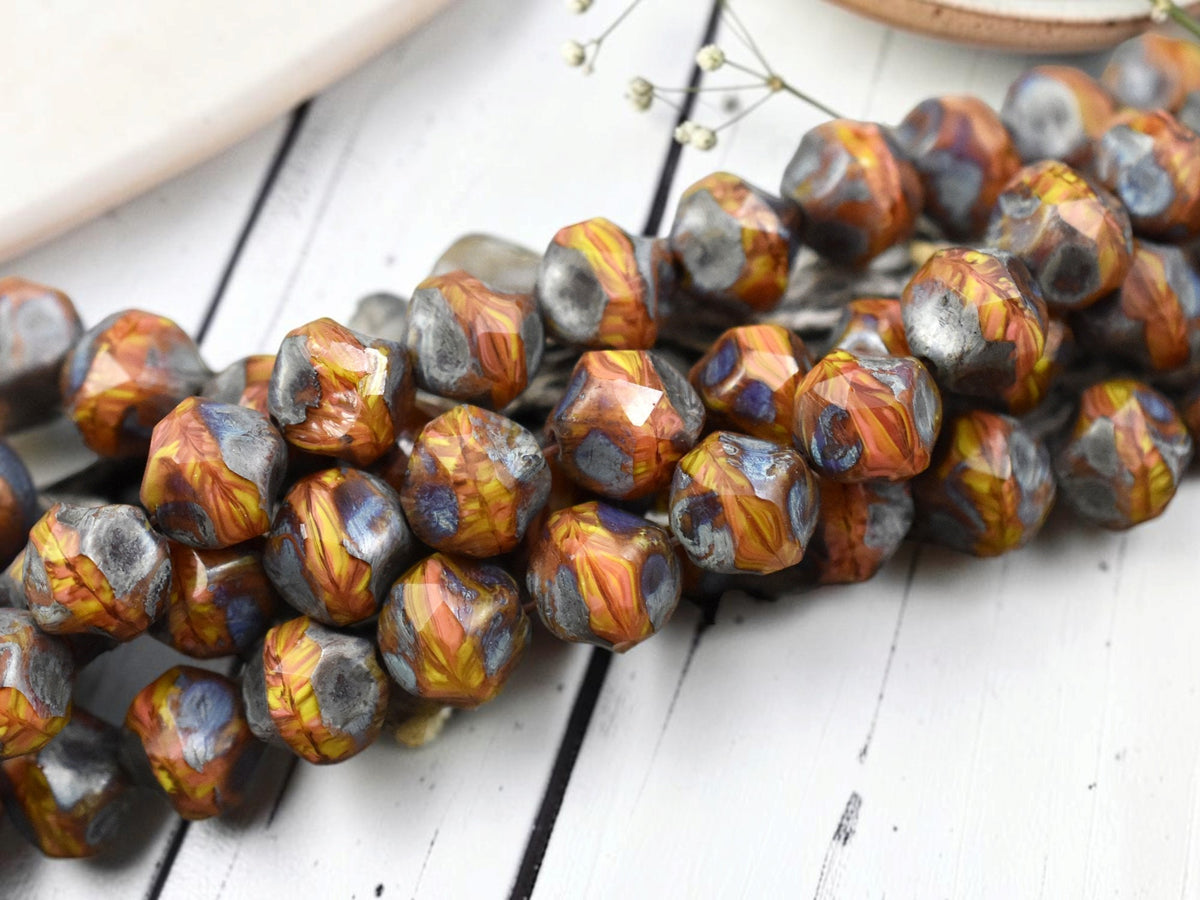 *16* 8mm Variagated Orange Picasso Central Cut Round Beads