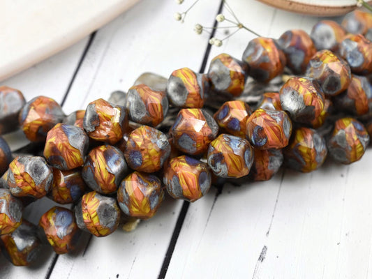 *16* 8mm Variagated Orange Picasso Central Cut Round Beads