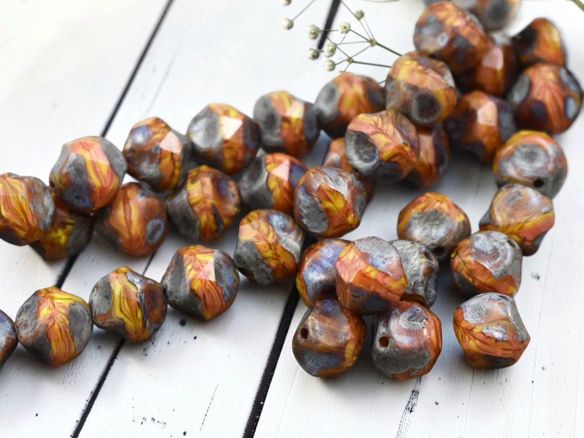 *16* 8mm Variagated Orange Picasso Central Cut Round Beads