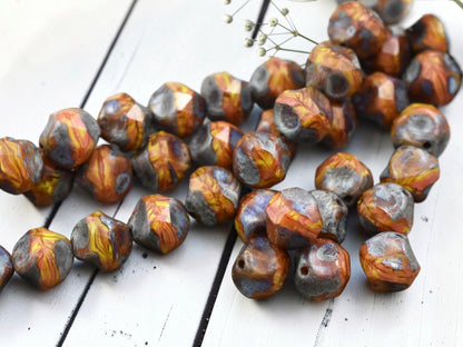 *16* 8mm Variagated Orange Picasso Central Cut Round Beads