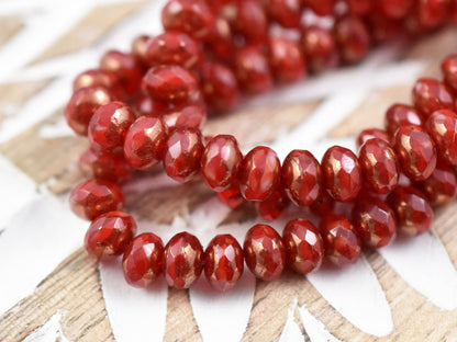 *30* 3x5mm Bronze Washed Ruby Red Fire Polished Rondelle Beads