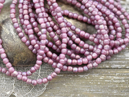 *50* 3mm Metallic Pink Washed Pink Round Druk Beads