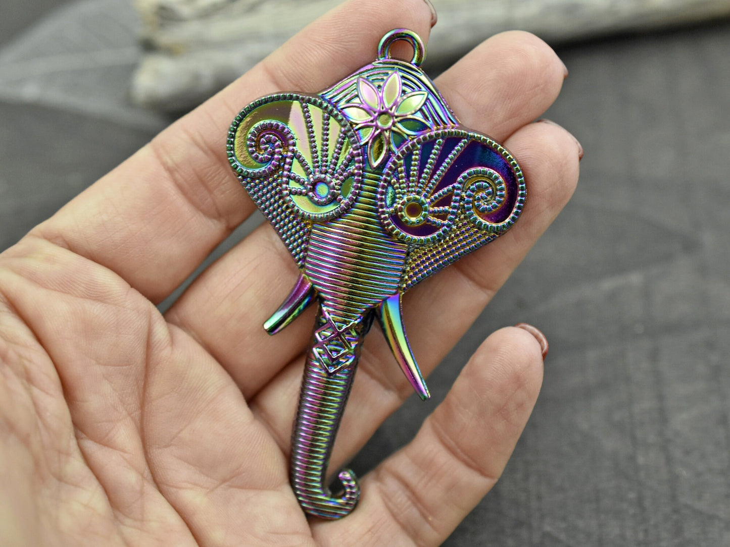 82x49mm Silver Rainbow Elephant Pendant