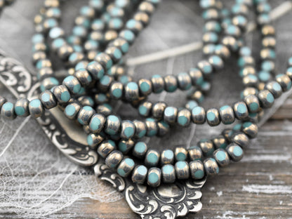 *50* 4x3mm Bronze Washed Turquoise Trica Beads