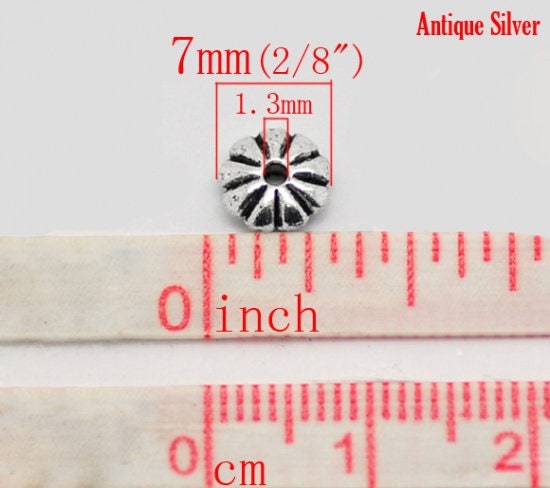 *100* 7x2mm Antique Silver Daisy Spacer Beads