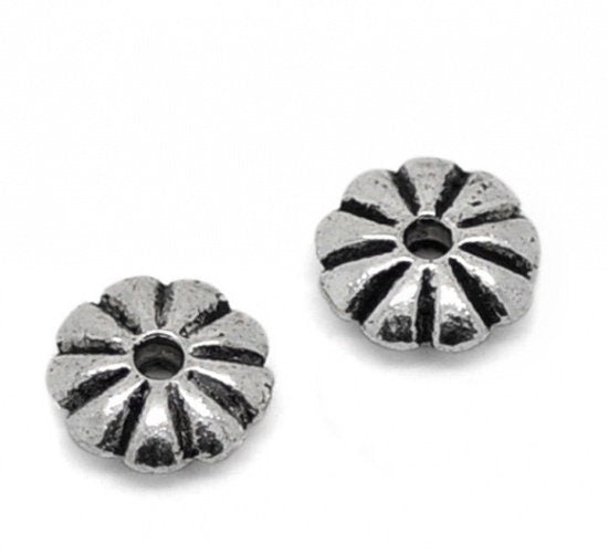 *100* 7x2mm Antique Silver Daisy Spacer Beads