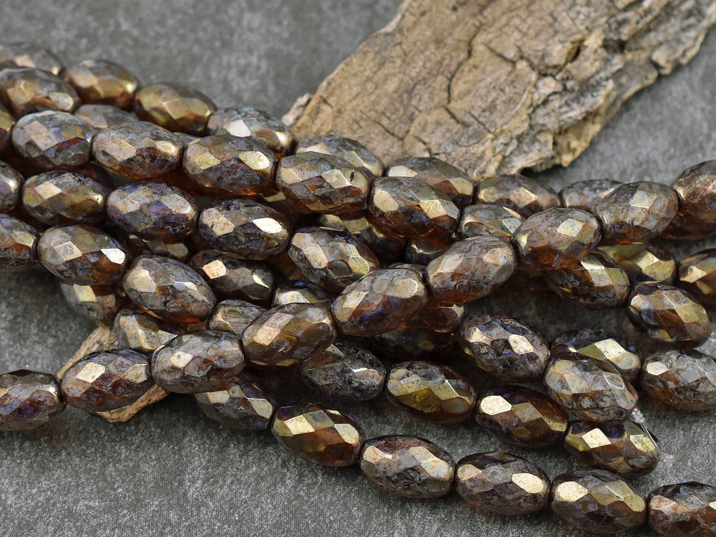 *10* 12x8mm Gold Luster Washed Root Beer Topaz Picasso Fire Polished Faceted Oval Beads