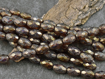 *10* 12x8mm Gold Luster Washed Root Beer Topaz Picasso Fire Polished Faceted Oval Beads