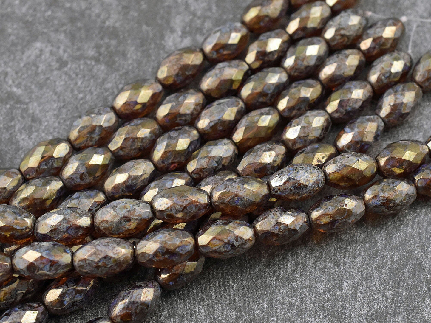 *10* 12x8mm Gold Luster Washed Root Beer Topaz Picasso Fire Polished Faceted Oval Beads