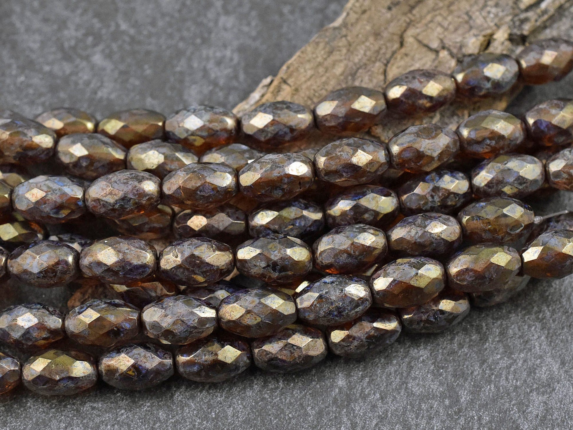 *10* 12x8mm Gold Luster Washed Root Beer Topaz Picasso Fire Polished Faceted Oval Beads