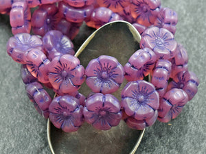 Flower Beads - Czech Glass Beads - Hibiscus Beads - Hawaiian Flower Beads - 12pcs - 12mm - (262)