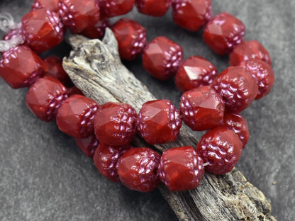 *15* 8mm Metallic Pink Washed Ruby Red Fire Polished Cathedral Beads