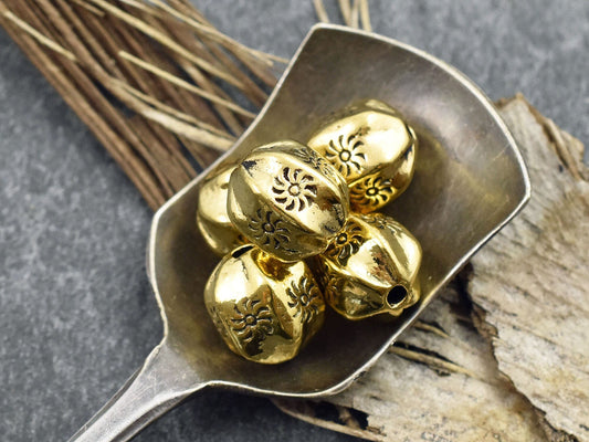 Metal Beads - Antique Gold - Gold Beads - Large Metal Beads - Sun Beads - 11x9mm - 10pcs - (553)