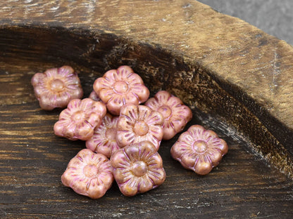 Czech Glass Beads - Flower Beads - Czech Glass Flowers - Picasso Beads - Square Flowers - 11mm Flower - 10pcs - (1675)